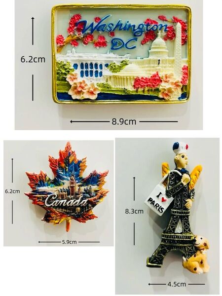 ワシントン、カナダ、パリ 3Dマグネットセット
