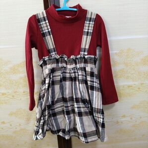 100 赤 ワンピース チェック ベビー服 子供服 長袖ワンピース ブランシェス