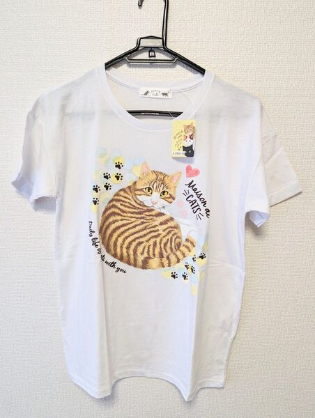 レディース Tシャツ 半袖 ねこ 白 めぞんどきゃっつ 半袖Tシャツ ホワイト