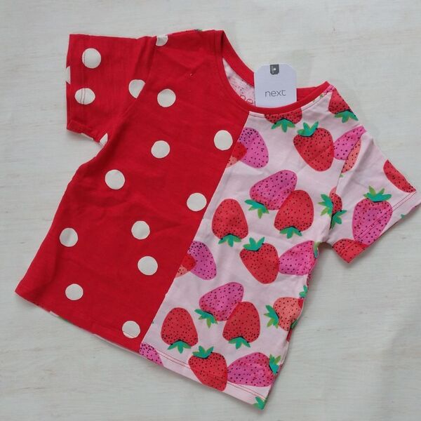 ★新品★女の子 半袖 Tシャツ いちご ドット 赤 ピンク 80 85 next キッズ 子供服 こども服 カットソー 総柄