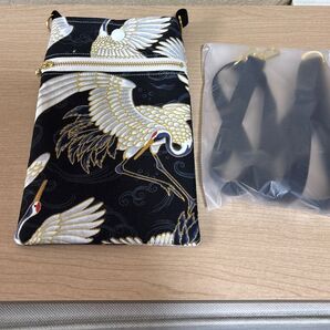 鶴 ハンドメイド スマホショルダーケース