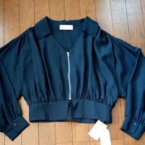 SELECT MOCA トップス ブルゾン ファスナー ショート丈 ネイビー フリーサイズ 新品未使用タグ付