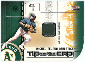 ATHLETICS-ORIOLES△MIGUEL TEJADA/2002 FLEER GENUINE TIP OF THE CAPキャップ帽子 #225!