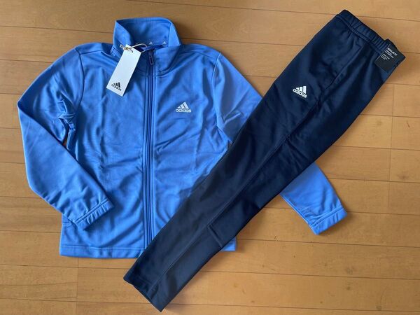 新品未使用 130 adidas アディダス ジャージ上下 ブルー/ネイビー 青/紺 トリコット素材 ビッグロゴ バクプリ