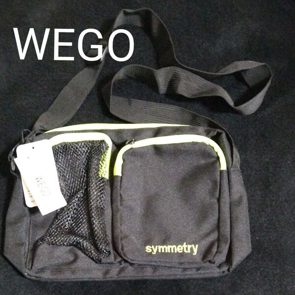 《新品》 WEGO ダブルポケット ショルダーバッグ ブラック/蛍光グリーン 斜め掛け