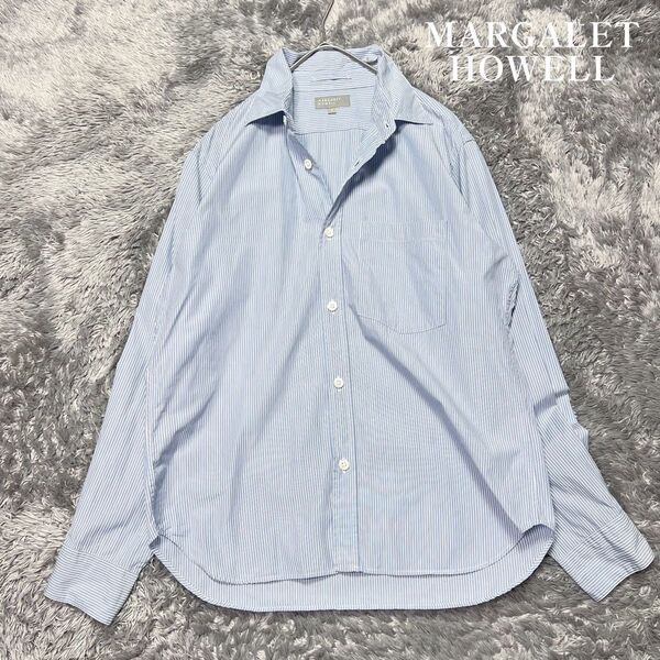 MARAGARET HOWELL マーガレットハウエル 日本製 ストライプ ロングスリーブシャツ 長袖シャツ メンズライク L相当