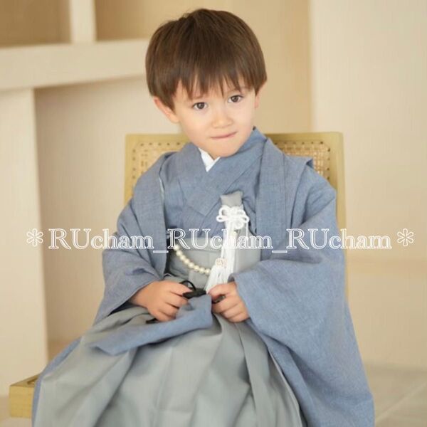 新品【ブルー×グレー】utatane かぷり 七五三 5歳 袴 男の子