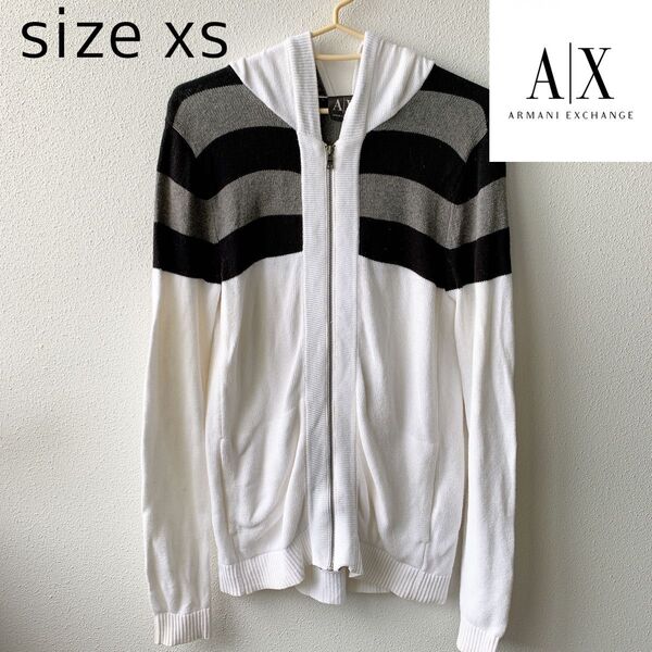 A/X ARMANI EXCHANGE ジップアップパーカー XS ホワイト パーカー ボーダー 古着