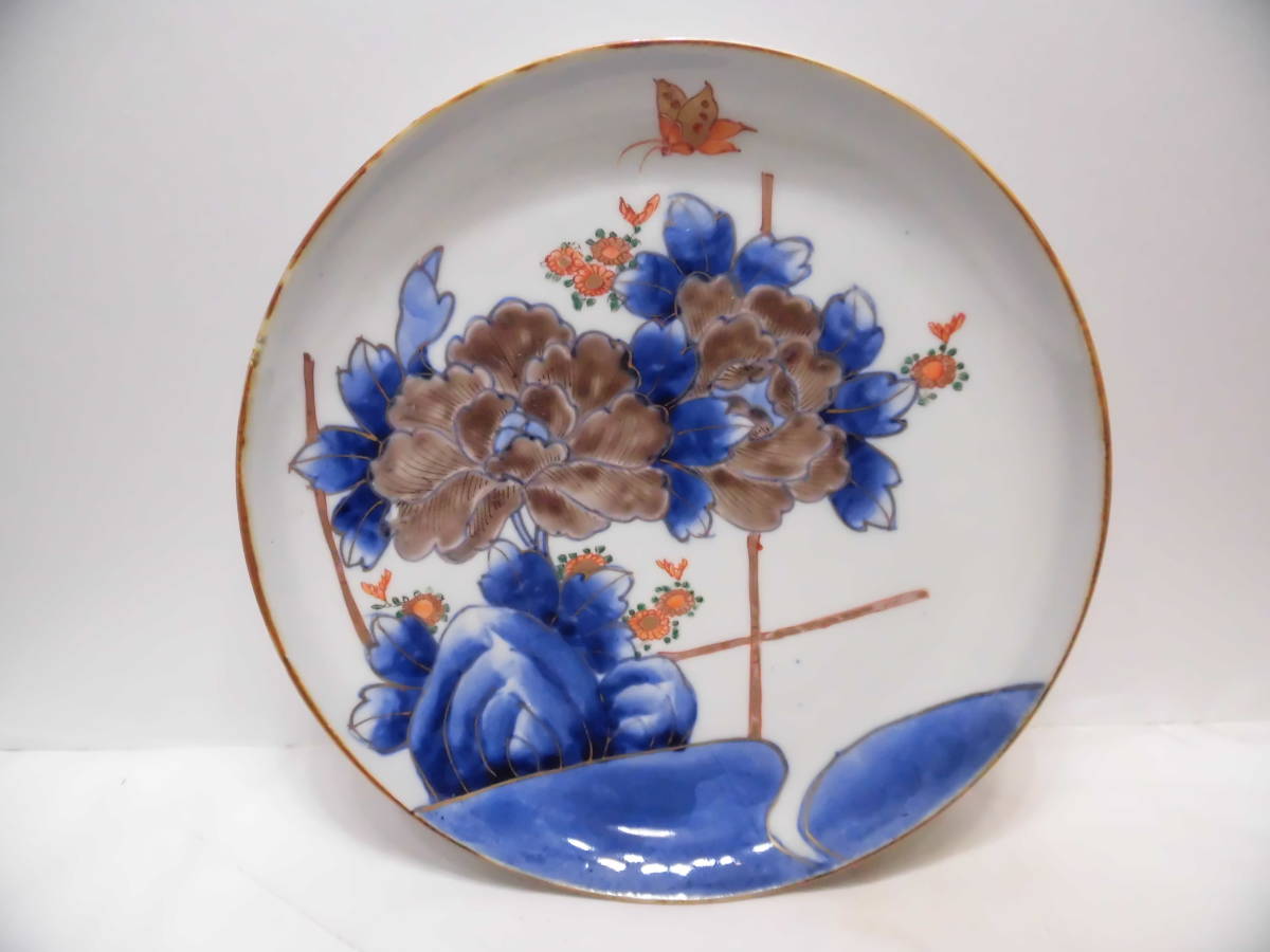 古伊万里、色絵皿(牡丹、蝶文)江戸時代| JChere雅虎拍卖代购