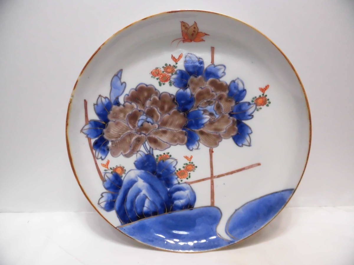 古伊万里、色絵皿(牡丹、蝶文)江戸時代| JChere雅虎拍卖代购