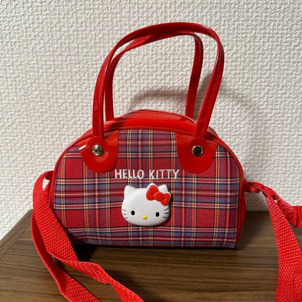 【希少】 ハローキティ チェック柄 ショルダー エナメル ミニボストンバッグ