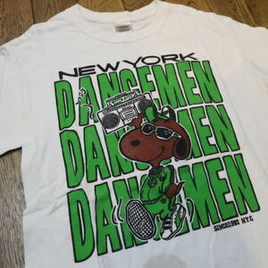 美品 SNOOPY NEWYORK DANCEMEN Tシャツ S ホワイト スヌーピー PEANUTS ダンスマン 半袖 プリント ヒップホップ キャラクター