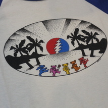 美品 90s USA製 GRATEFUL DEAD デットベア ラグラン Tシャツ L ブルー ホワイト 7分袖 グレートフルデッド バンド ロック キャラクター_画像3