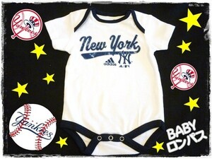 ヤンキース　ベビー　ロンパース　半袖　ロンパス　NY Yankees　MLB　野球　ニューヨーク　新生児　出産祝い　0/3M　60cm　白