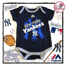 ヤンキース　ベビー　ロンパース　半袖　NY Yankees　MLB　野球　ニューヨーク　出産祝い　新生児　0/3M　60cm　紺　ネイビー_画像1