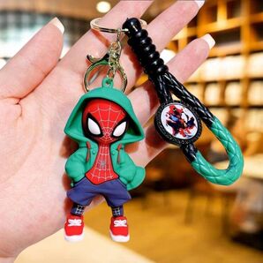 スパイダーマン キーホルダー フィギュア キャラクター チャーム 緑 グリーン