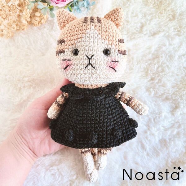 【24時間以内発送】No.70 キャットドール 黒ワンピース あみぐるみ ハンドメイド