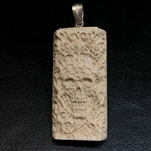 Art hand Auction Corona Sale ★ Carved Skeleton CARVEX ★ Hand-carved skeleton pendant by Ukiyo Kote, made from mammoth ivory, handmade skull, free shipping, Sculpture, object, Oriental sculpture, Netsuke