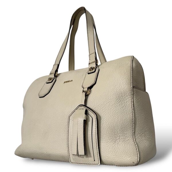 【良品】FURLA フルラ ミニ ボストンバッグ ハンドバッグ 肩掛け かばん A4可 お食事会 多様 ナチュラル レディース