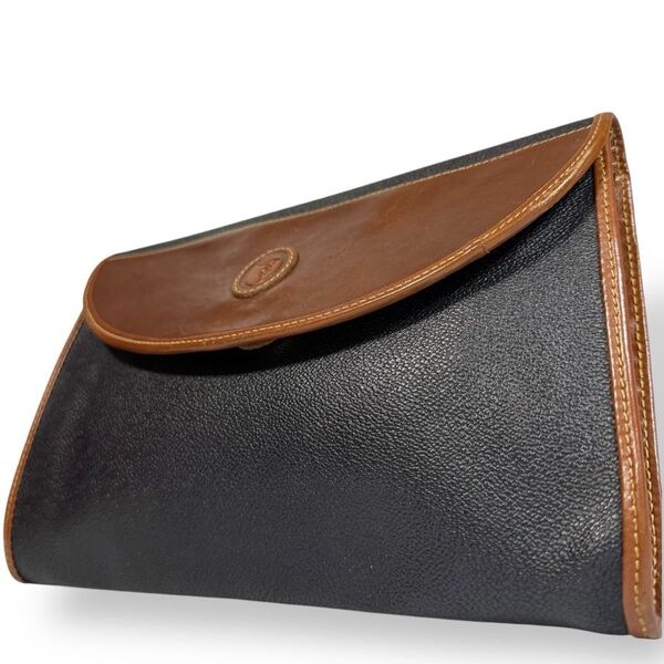 【美品】 TRUSSARDI トラサルディ セカンドバッグ クラッチバッグ 鞄 PVC ビジネス ヌメ革 黒 ブラック