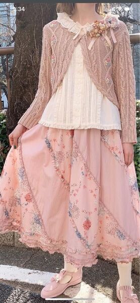 PINK HOUSE 芝桜の手鞠歌 パッチワーク スカートミディスカート