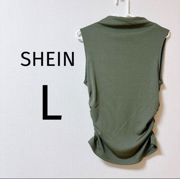 0224 ノースリーブ オリーブグリーン トップス SHEIN L