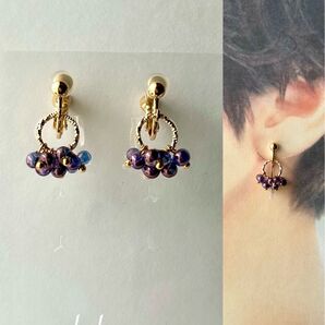 no.1514 再販♪ハンドメイド☆国産ファルファーレマリンブルーのイヤリング(ピアス)