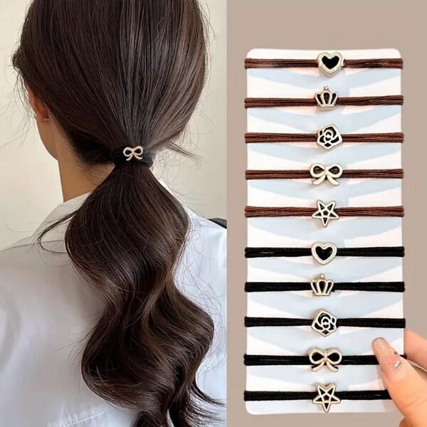 ヘアゴム ヘアアクセサリー チャームヘアゴム ヘアアクセサリー 10個セット クラウン リボン ハート ローズ スター