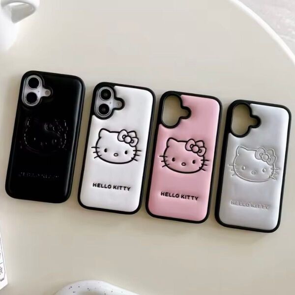 ハローキティ レザーケース iPhone16ケース ピンク ブラック シルバー iPhone ケース