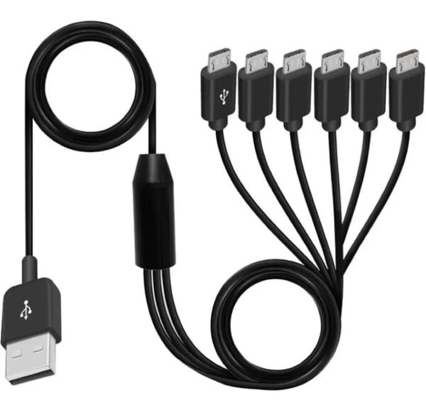 USB 分岐ケーブル 6-in-1マイクロUSB充電ケーブル 、USB 2.0 Micro usbケーブル(0.5m 黒)
