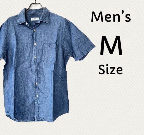 半袖シャツ シャツ メンズ ユニクロ UNIQLO M 麻シャツ 青 カジュアル 春夏 トップス おしゃれ