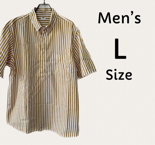 メンズ シャツ ストライプ 半袖 L ボタンダウン UNIQLO ユニクロ 襟付き カジュアル おしゃれ 綿100