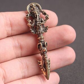 「密教法具 寺院用仏具」真言宗 象神金剛杵 五鈷杵 仏教芸術品 銅製 磨き仕上げ サイズ6.5cm