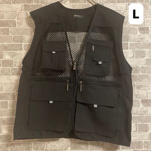 アウトドアベスト メンズ ベスト フィッシングベスト ブラック Lサイズ