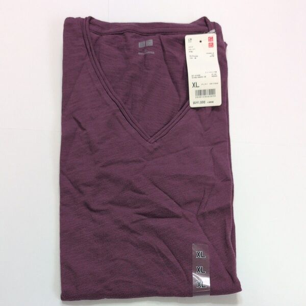 ユニクロ XL スラブVネック半袖Tシャツ