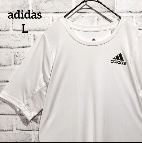 アディダス Tシャツ メンズ L 白 ランニングウェア エアロレディ ロゴ 半袖