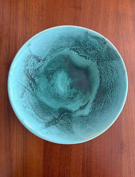 【未使用自宅保管品】沖縄 やちむん トルコブルー 八寸皿 25cm 読谷山焼 壺屋焼 深皿 大皿