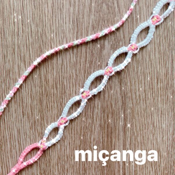 2本セット ミサンガ プロミスリング 花 ピンク ブレスレット アンクレット