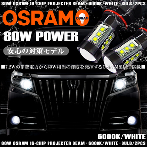 20系 前期/後期 ヴェルファイア/アルファード LED ハイビーム HB3 80W OSRAM プロジェクター発光 6000K/ホワイト/白 純正交換☆