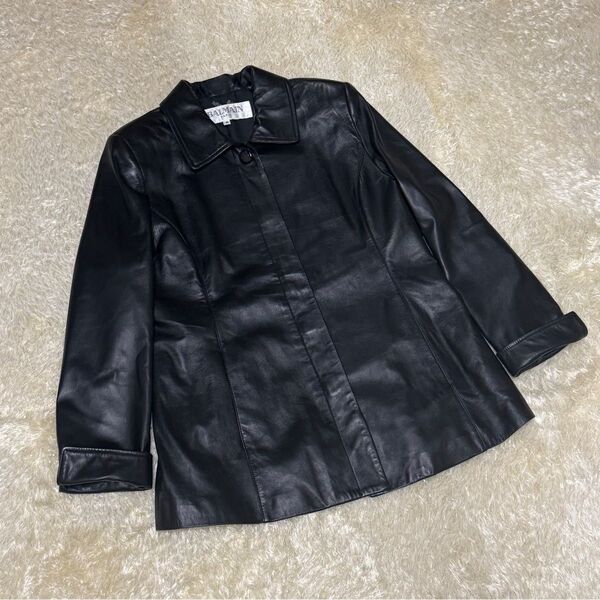【美品】BALMAIN バルマン レザージャケット 羊革 本革 ラムレザー シルク100% 高級素材