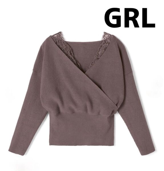 GRL レースドッキングカシュクールニットトップス