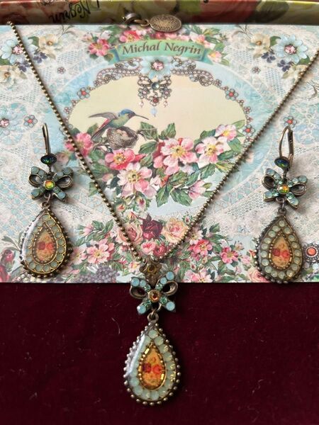 ミハエルネグリン Michal Negrin ミルキーグリーン&ヴィトレイルM リボン×薔薇2点set未使用保管美品