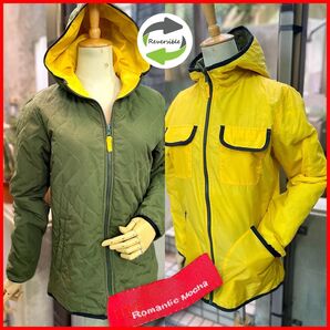 美☆カーキ×黄リバーシブル薄手波型キルティング【ロマンティックモカ】送料込