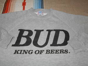 １９８０年代製 BUDWEISER KING OF BEERS BUDバドワイザー 企業物インダストリアル ビンテージ コットン100％ ラグラン スウェット 霜降り