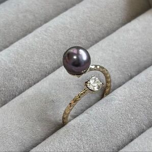 リング あこや真珠 アコヤパール ゴールド シンプル 5号 タヒチカラー