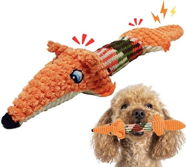 犬の噛むおもちゃ キツネ ぬいぐるみ 犬おもちゃ 猫 ペットトイ 音が鳴る 布製 安全 噛むおもちゃ