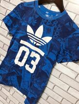 ◆アディダスオリジナルス adidas originals◆ビッグトレフォイル 総柄 半袖Tシャツ XS ブルー_画像3