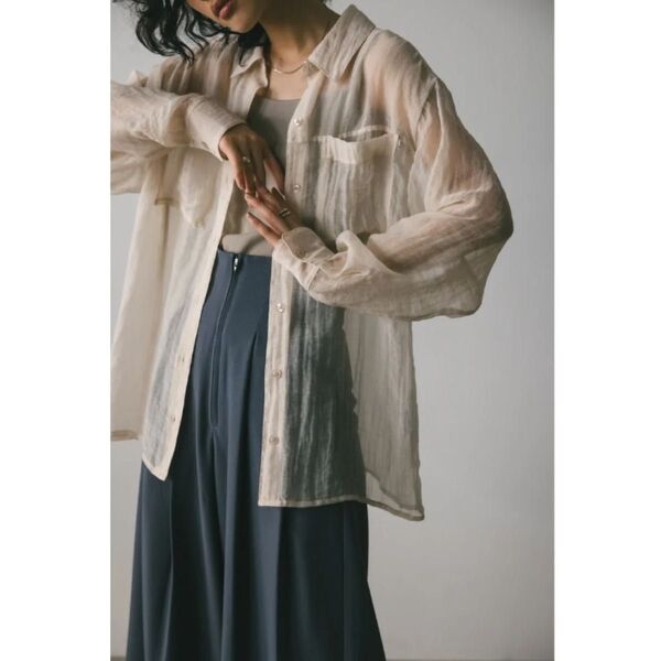 古着 STYLEMIXER ワッシャーシアールーズシャツ アイボリー フリーサイズ 長袖シャツ シアーシャツ レディース きれいめ