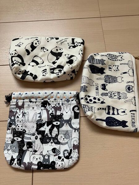 ハンドメイド☆ポーチ☆巾着☆パンダ☆ネコ