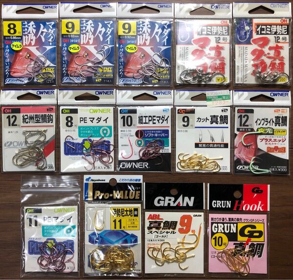●オーナー 他 真鯛針 計14袋セット●誘々マダイ PEマダイ カットマダイ イコミ伊勢尼